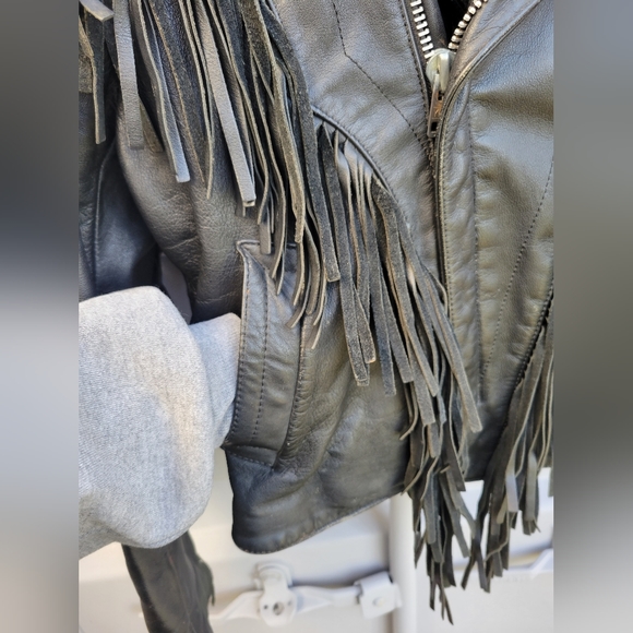 Vintage black leather fringe riding jacket coat Open Road size 34 - Picture 14 of 16